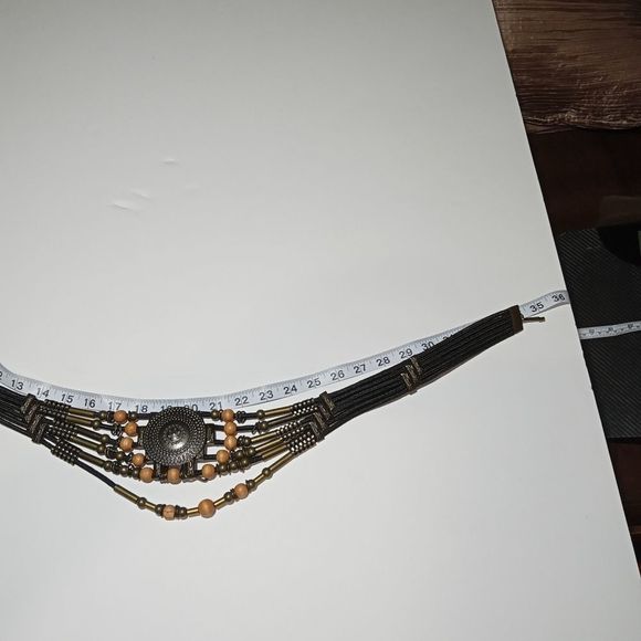 Vintage bohemian decorative belt with metal and wooden beads. Boho accessories. main image 10